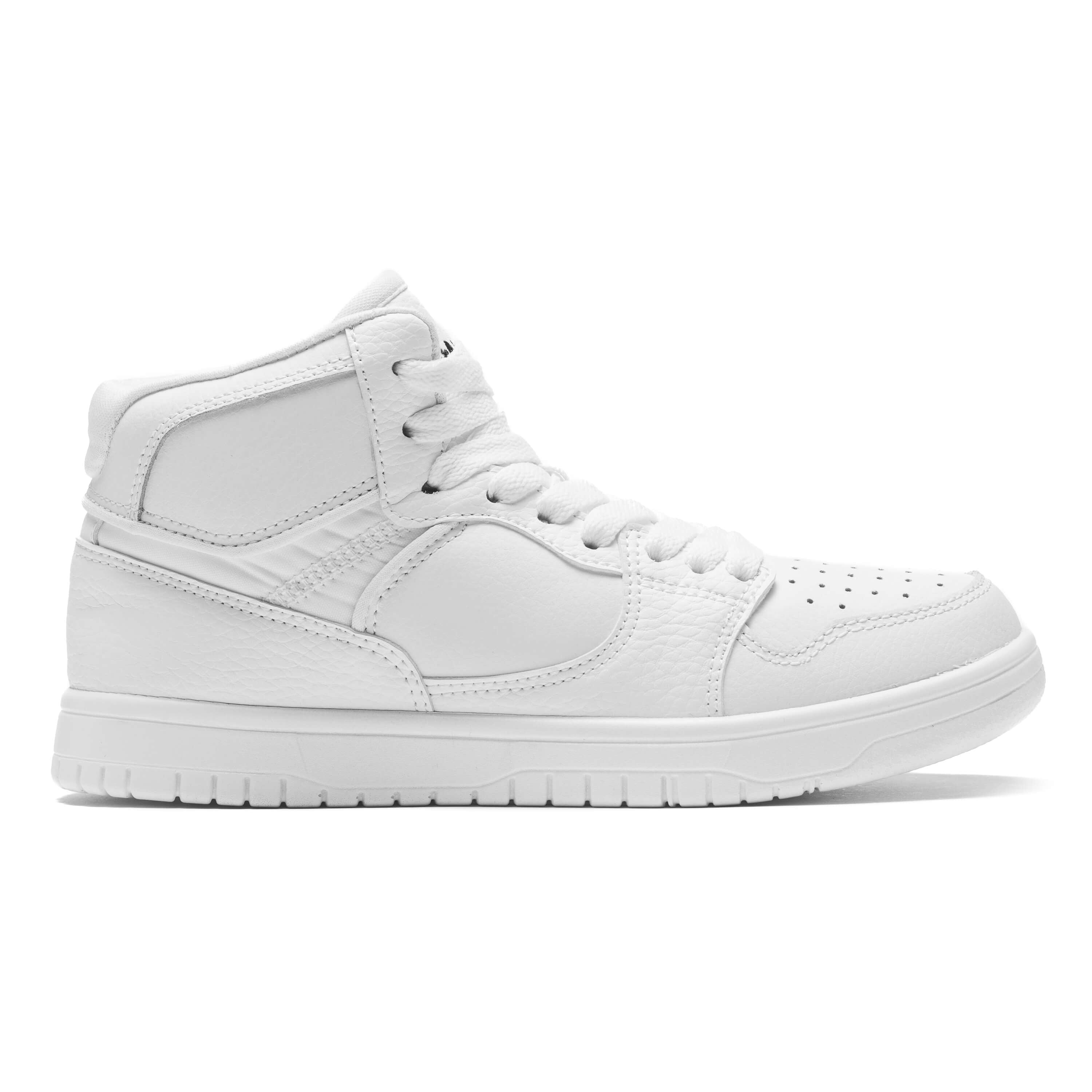 Der Rumpf 1535 Brooklyn Dance Sneaker in Weiss ist ein komplett weißer High-Top mit PU-Sohle und Schnürsenkeln, ideal für modernen Tanz.